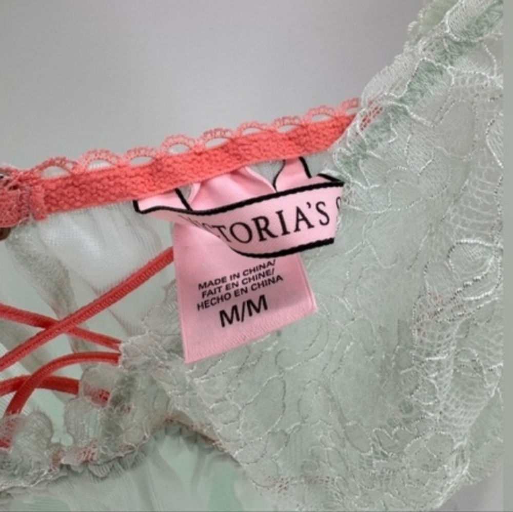 Victoria's Secret Mint Green & Coral Lace Babydoll Chemise Lingerie - Size M - Picture 5 of 5